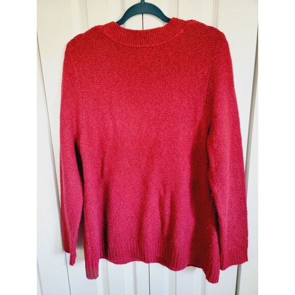 J. Jill L Sweater Women's Long Sleeve‎ Red Heavy V-Neck Large Speckled Soft - Picture 2 of 7